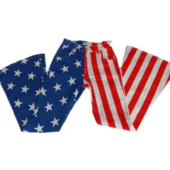 Ranch Dress'n Super Flare American Flag Denim Jeans Bell Bottoms Size 0 NWOT - Picture 3 of 11